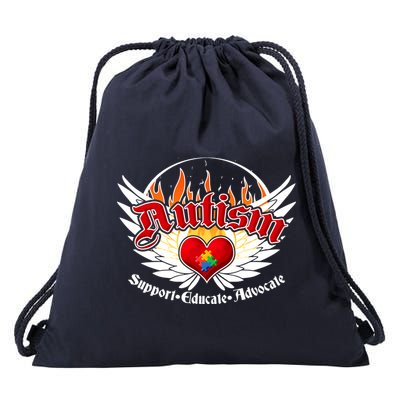 Support Educate Advocate - Autism Flames Drawstring Bag