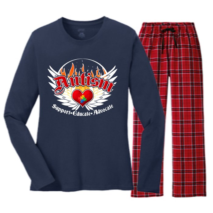 Support Educate Advocate - Autism Flames Women's Long Sleeve Flannel Pajama Set 