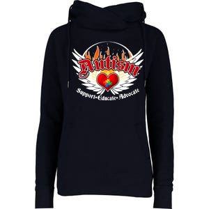 Support Educate Advocate - Autism Flames Womens Funnel Neck Pullover Hood