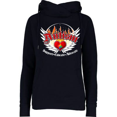 Support Educate Advocate - Autism Flames Womens Funnel Neck Pullover Hood