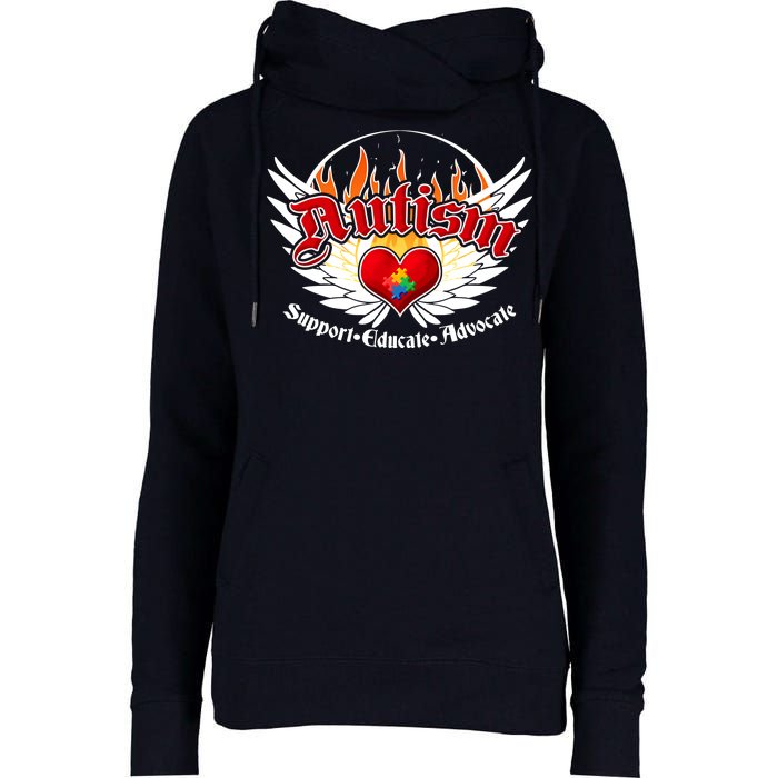 Support Educate Advocate - Autism Flames Womens Funnel Neck Pullover Hood