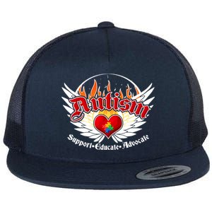 Support Educate Advocate - Autism Flames Flat Bill Trucker Hat