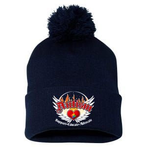 Support Educate Advocate - Autism Flames Pom Pom 12in Knit Beanie