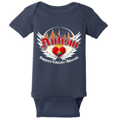 Support Educate Advocate - Autism Flames Baby Bodysuit