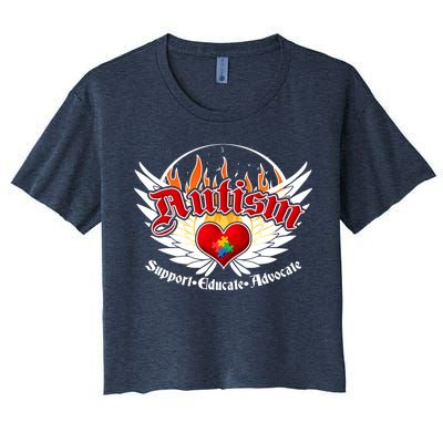 Support Educate Advocate - Autism Flames Women's Crop Top Tee