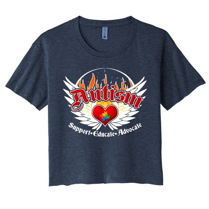 Support Educate Advocate - Autism Flames Women's Crop Top Tee