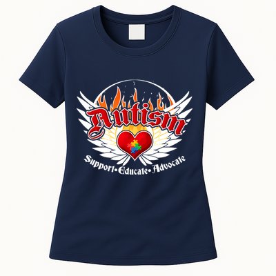Support Educate Advocate - Autism Flames Womens T-Shirt