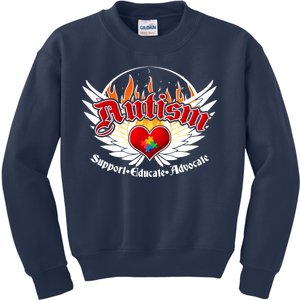 Support Educate Advocate - Autism Flames Kids Sweatshirt