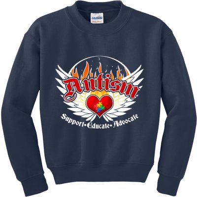 Support Educate Advocate - Autism Flames Kids Sweatshirt