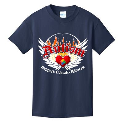 Support Educate Advocate - Autism Flames Kids T-Shirt