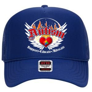 Support Educate Advocate - Autism Flames High Crown Mesh Back Trucker Hat