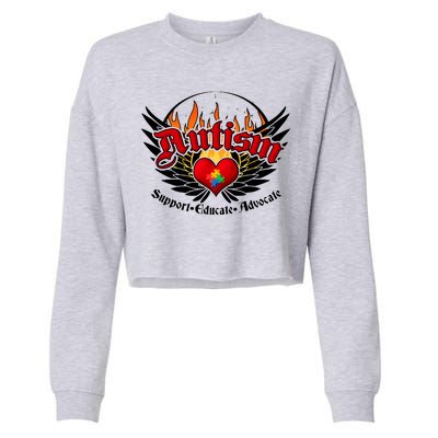 Support Educate Advocate - Autism Flames Cropped Pullover Crew