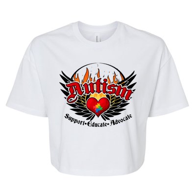 Support Educate Advocate - Autism Flames Bella+Canvas Jersey Crop Tee