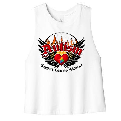 Support Educate Advocate - Autism Flames Women's Racerback Cropped Tank