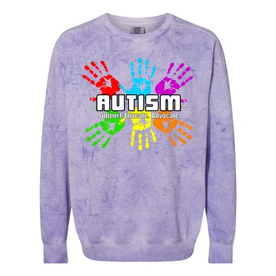 Support Educate Advocate Autism Handprint Colorblast Crewneck Sweatshirt