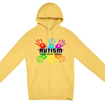 Support Educate Advocate Autism Handprint Premium Pullover Hoodie