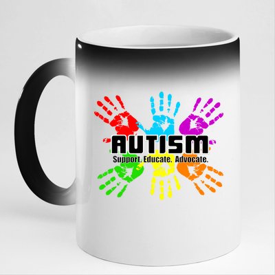 Support Educate Advocate Autism Handprint 11oz Black Color Changing Mug