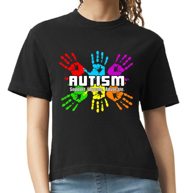 Support Educate Advocate Autism Handprint Comfort Colors Boxy T-Shirt
