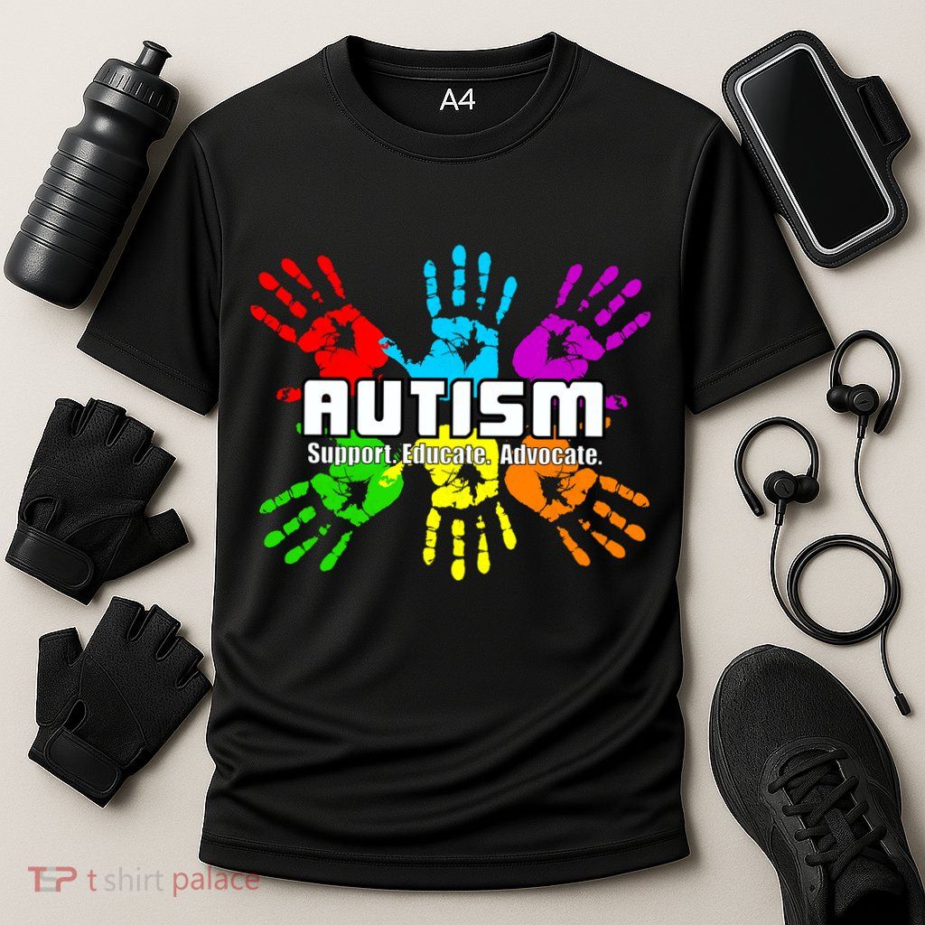 Support Educate Advocate Autism Handprint Cooling Performance Crew T-Shirt