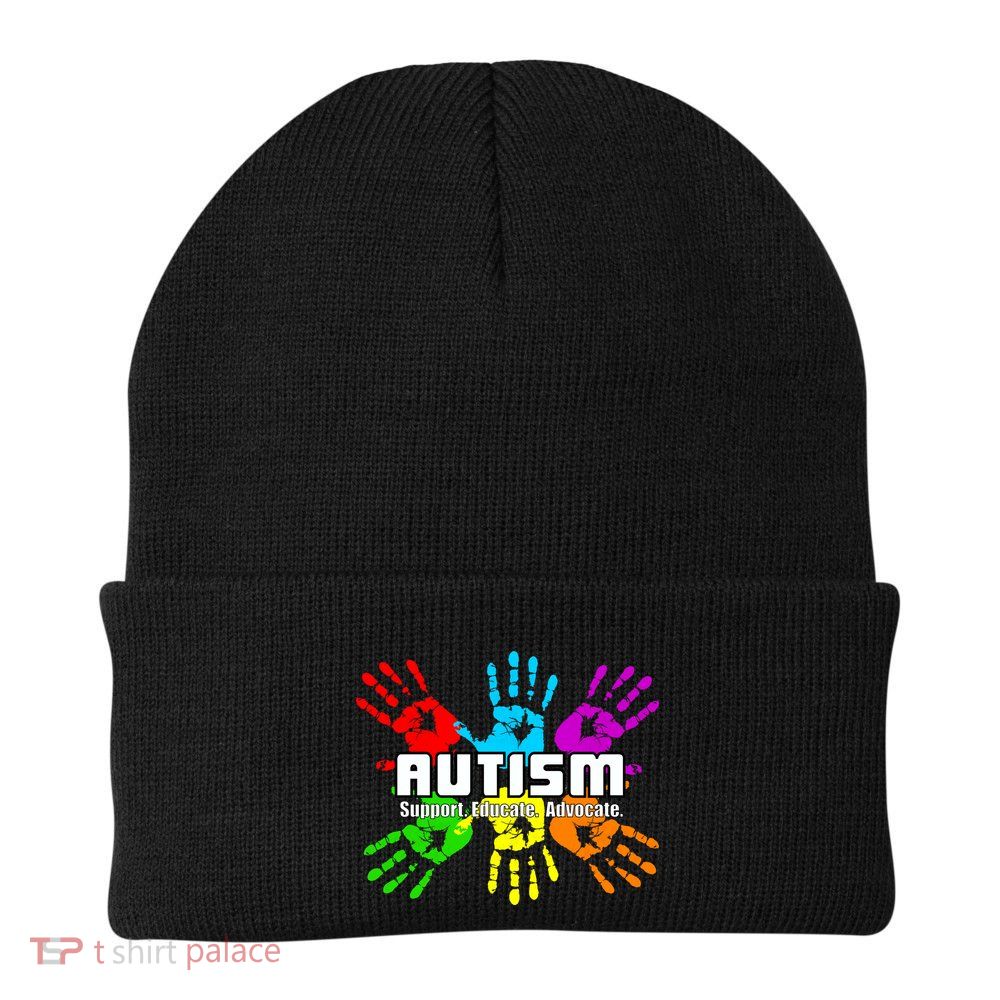Support Educate Advocate Autism Handprint Knit Cap Winter Beanie