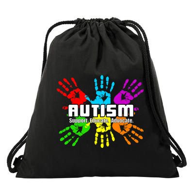 Support Educate Advocate Autism Handprint Drawstring Bag