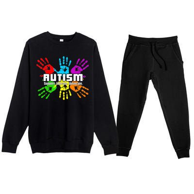 Support Educate Advocate Autism Handprint Premium Crewneck Sweatsuit Set