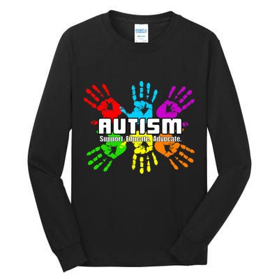 Support Educate Advocate Autism Handprint Tall Long Sleeve T-Shirt