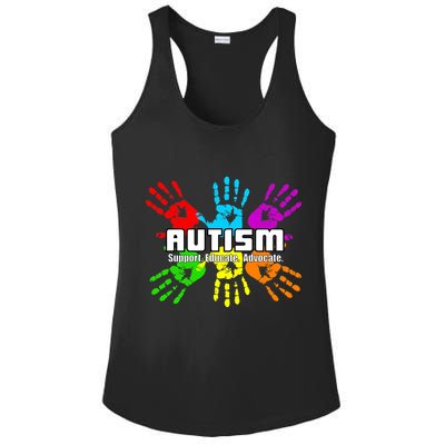 Support Educate Advocate Autism Handprint Ladies PosiCharge Competitor Racerback Tank