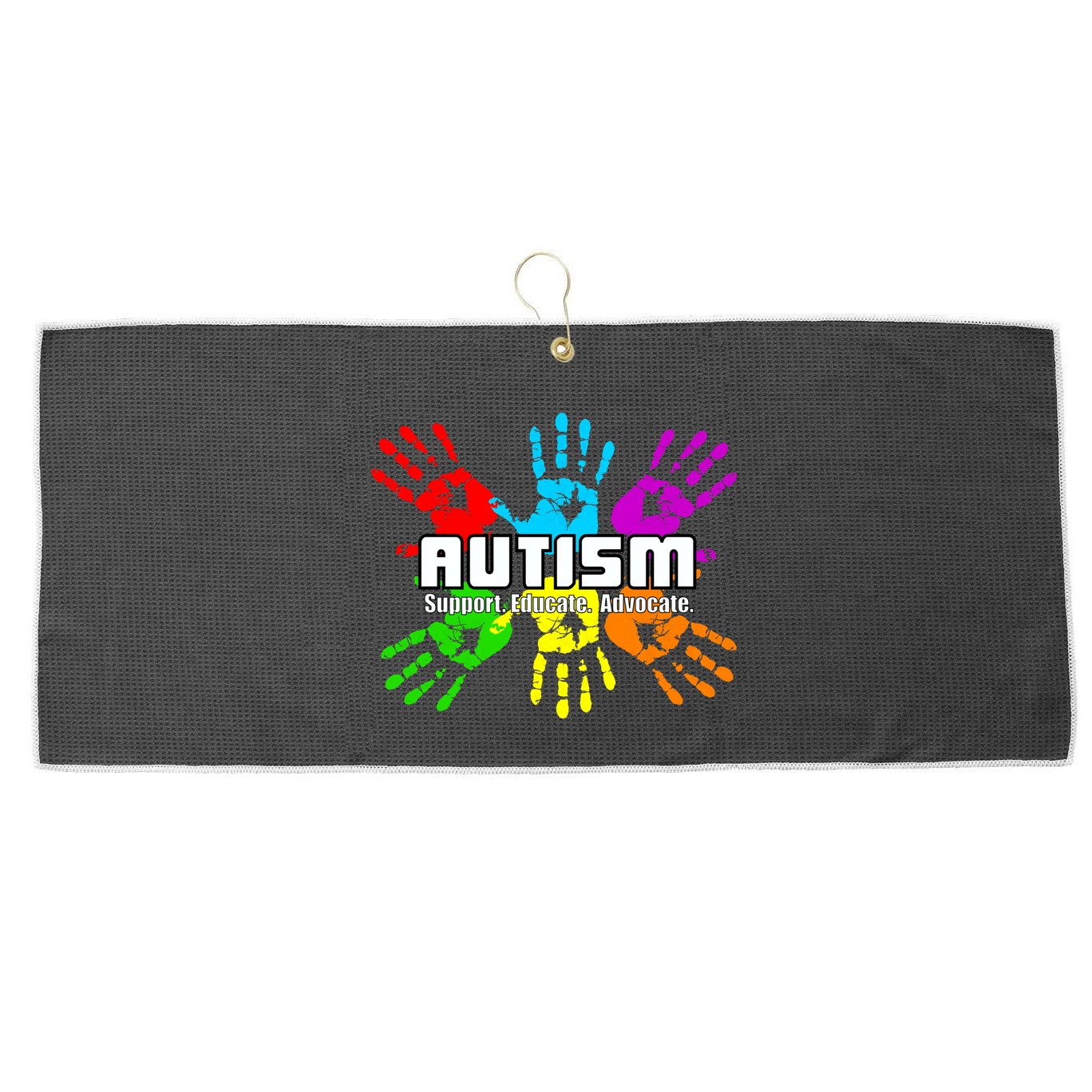 Support Educate Advocate Autism Handprint Large Microfiber Waffle Golf Towel