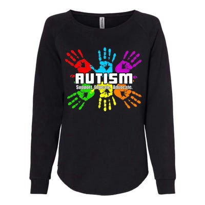 Support Educate Advocate Autism Handprint Womens California Wash Sweatshirt