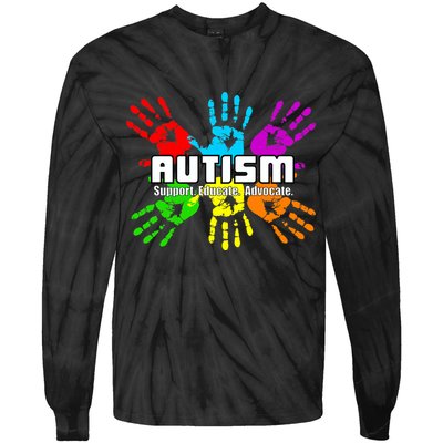 Support Educate Advocate Autism Handprint Tie-Dye Long Sleeve Shirt