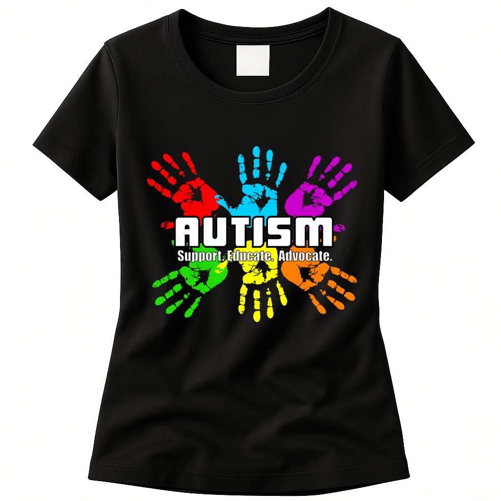 Support Educate Advocate Autism Handprint Womens T-Shirt