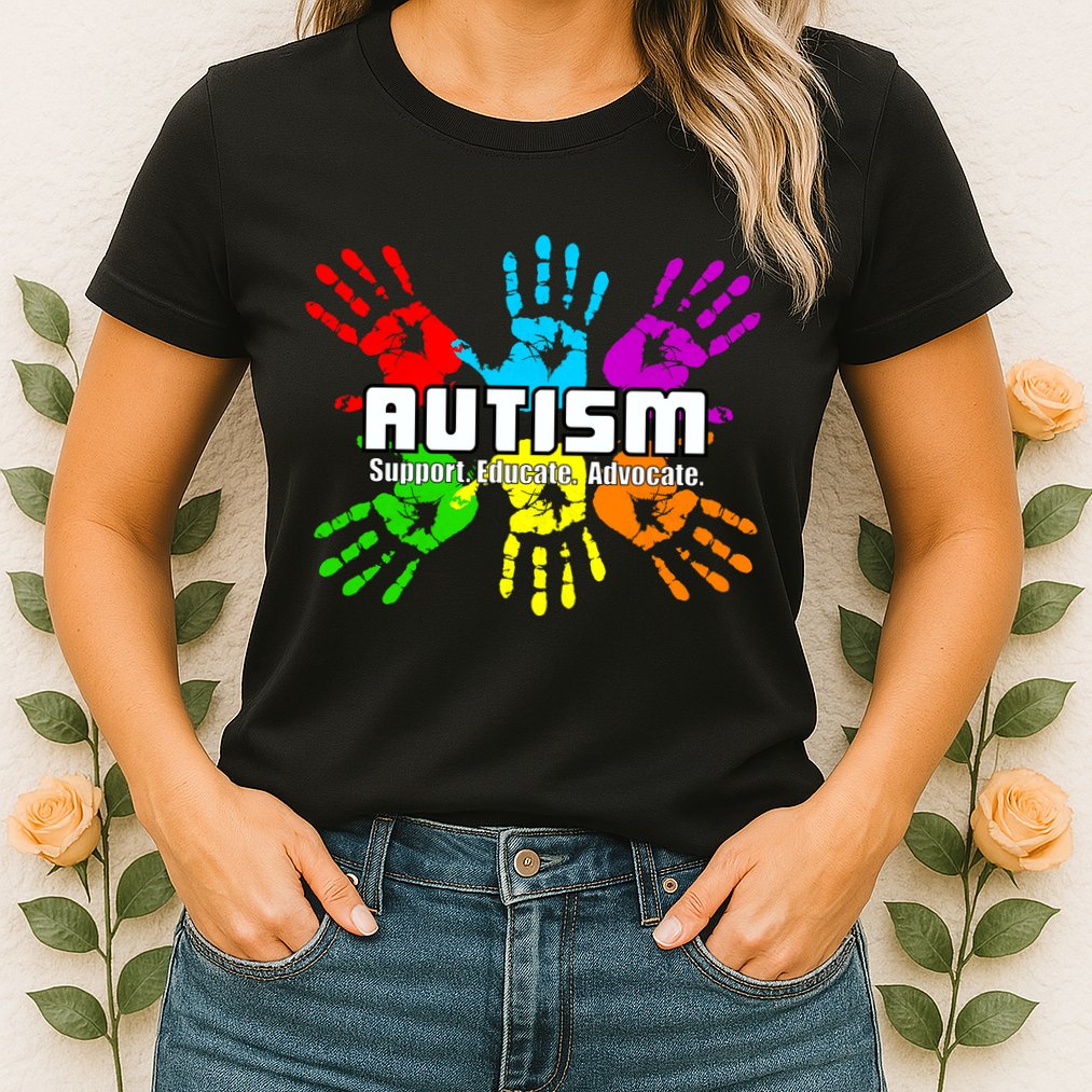 Support Educate Advocate Autism Handprint Womens T-Shirt