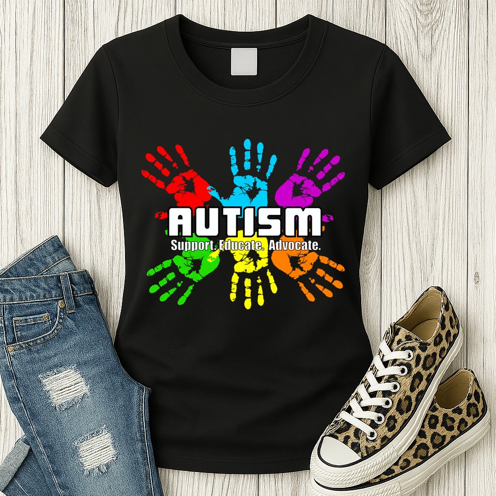 Support Educate Advocate Autism Handprint Womens T-Shirt