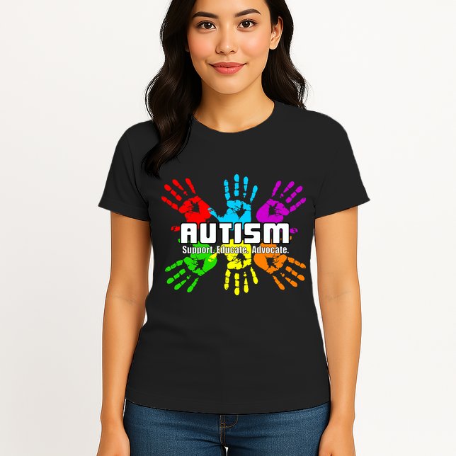 Support Educate Advocate Autism Handprint Womens T-Shirt