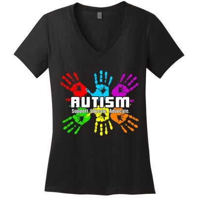 Support Educate Advocate Autism Handprint Women's V-Neck T-Shirt