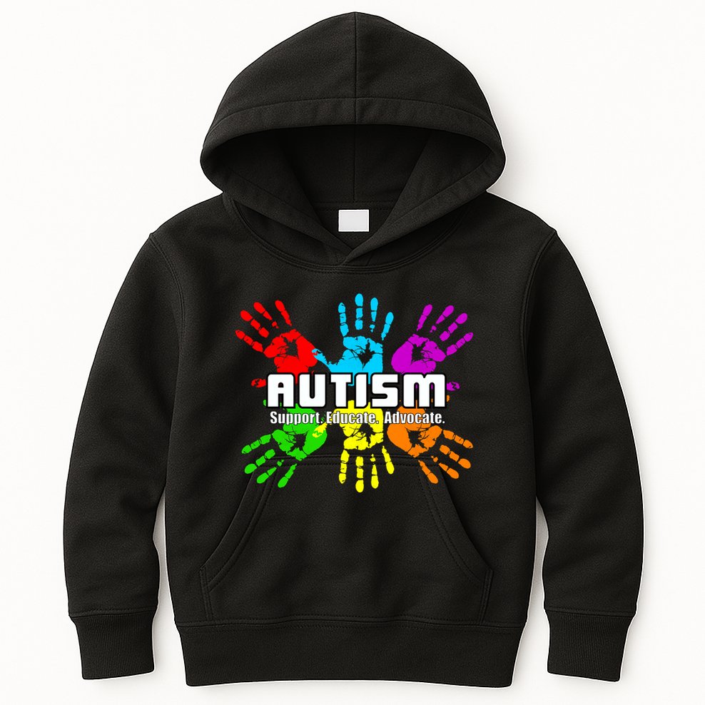 Support Educate Advocate Autism Handprint Kids Hoodie