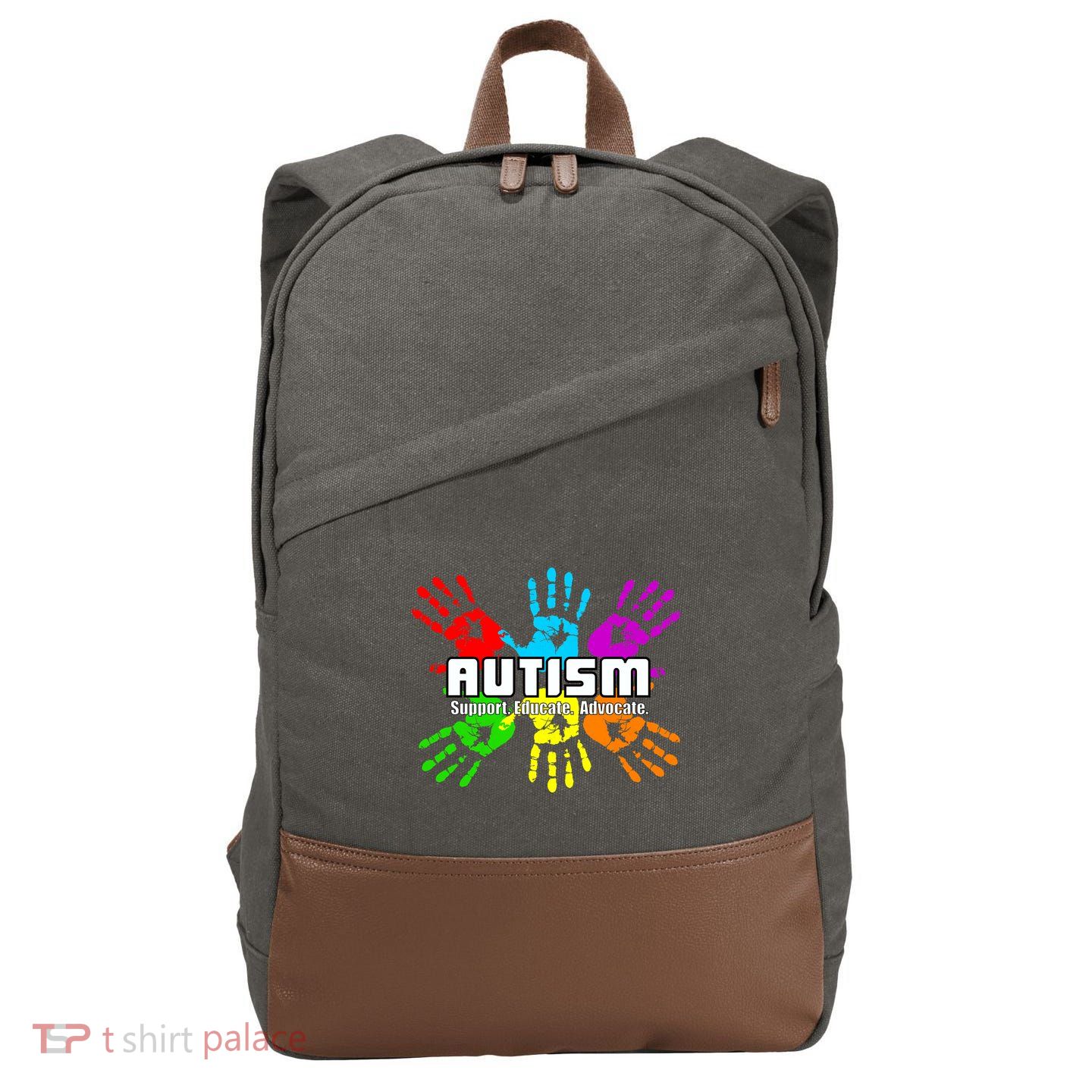 Support Educate Advocate Autism Handprint Cotton Canvas Backpack