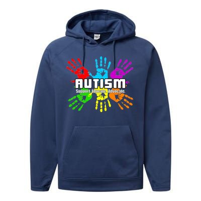 Support Educate Advocate Autism Handprint Performance Fleece Hoodie