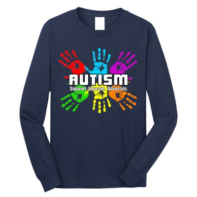 Support Educate Advocate Autism Handprint Long Sleeve Shirt