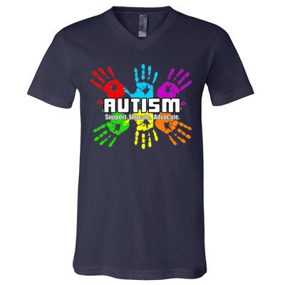 Support Educate Advocate Autism Handprint V-Neck T-Shirt