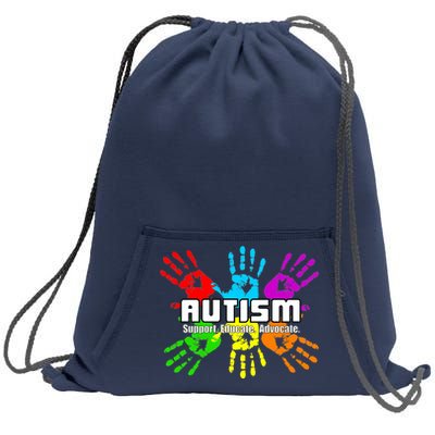 Support Educate Advocate Autism Handprint Sweatshirt Cinch Pack Bag