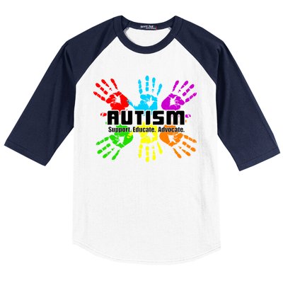 Support Educate Advocate Autism Handprint Baseball Sleeve Shirt