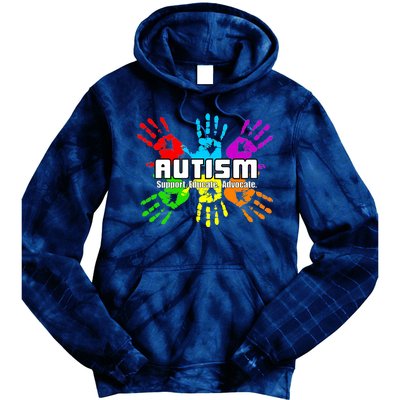 Support Educate Advocate Autism Handprint Tie Dye Hoodie