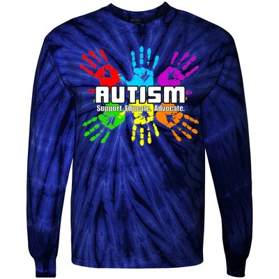 Support Educate Advocate Autism Handprint Tie-Dye Long Sleeve Shirt