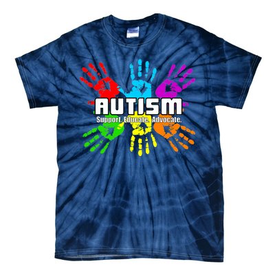 Support Educate Advocate Autism Handprint Tie-Dye T-Shirt