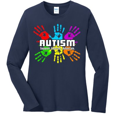 Support Educate Advocate Autism Handprint Ladies Long Sleeve Shirt