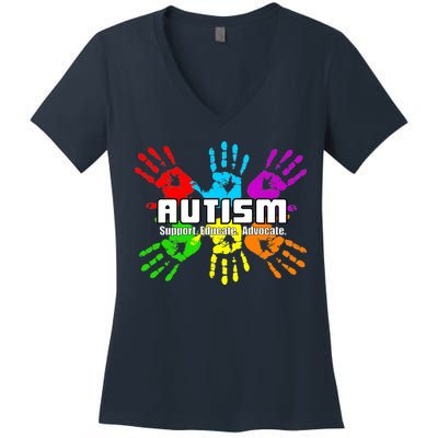 Support Educate Advocate Autism Handprint Women's V-Neck T-Shirt