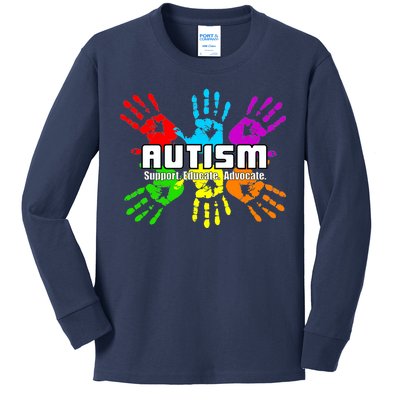 Support Educate Advocate Autism Handprint Kids Long Sleeve Shirt