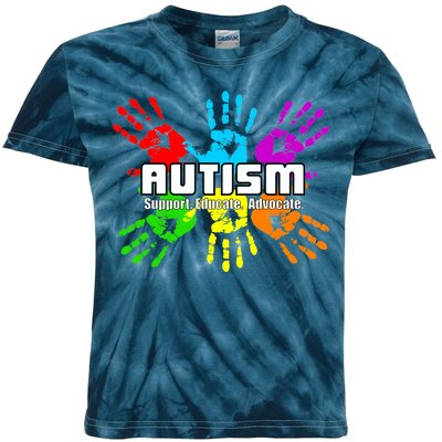 Support Educate Advocate Autism Handprint Kids Tie-Dye T-Shirt